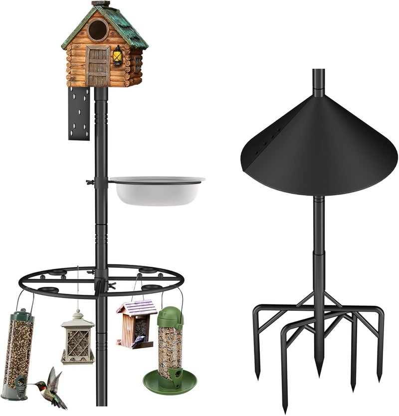 RINLAIN Bird Feeder Pole Stand,95 Inch House Pole for Outdoors Weather Station,Heavy Duty Metal Mount Kit Adjustable Multifunctional Bird Feeder Set - Image 1